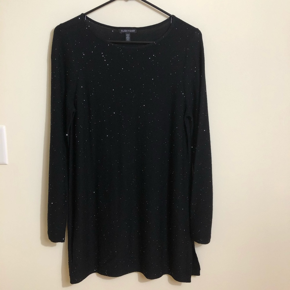 Eileen Fisher Black L/S Sweater Rhinestone Sz S/P. P14